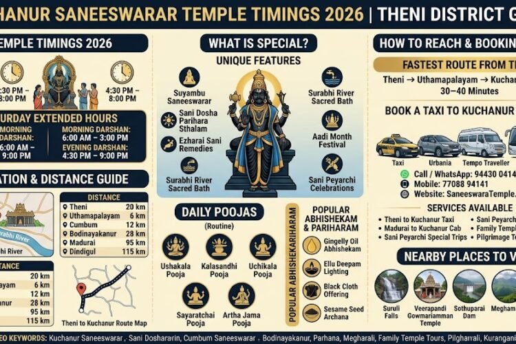 Kuchanur Saneeswarar Temple Timings 2026 Theni to Kuchanur Distance Route Pooja Abhishekam Specialities